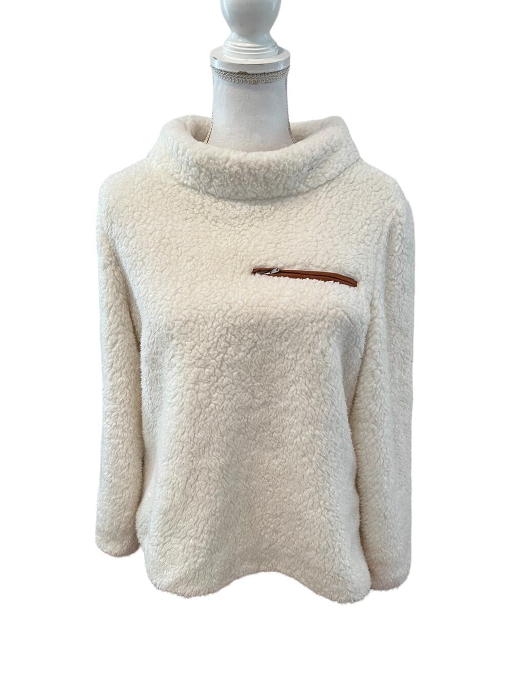 Daniel Cremieux Funnel Neck Cozy Sherpa Pullover Jacket Cream